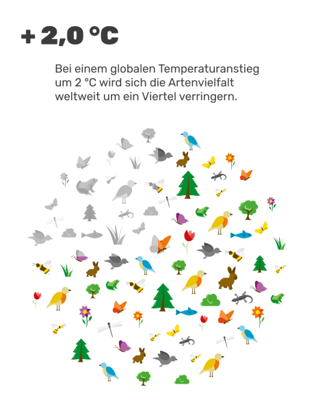 Grafik: + 2 °C führt zu einem Artenverlust von 25 %
