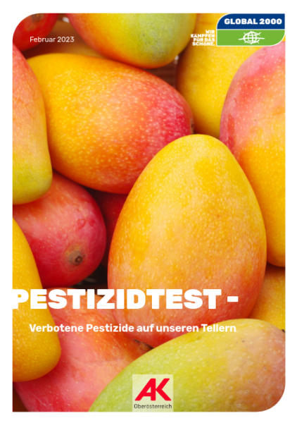 Titelseite mit Bildern von Mangos des Pestizid-Tests