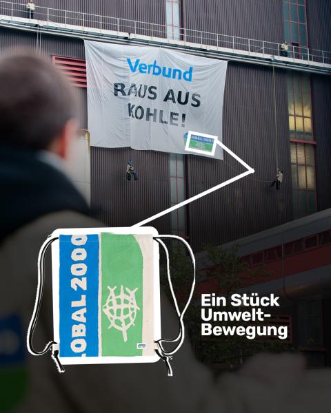 Auf dem Banner wird ein Ausschnitt gezeigt mit dem Schriiftzug "Ein Stück Umwelt-Bewegung"