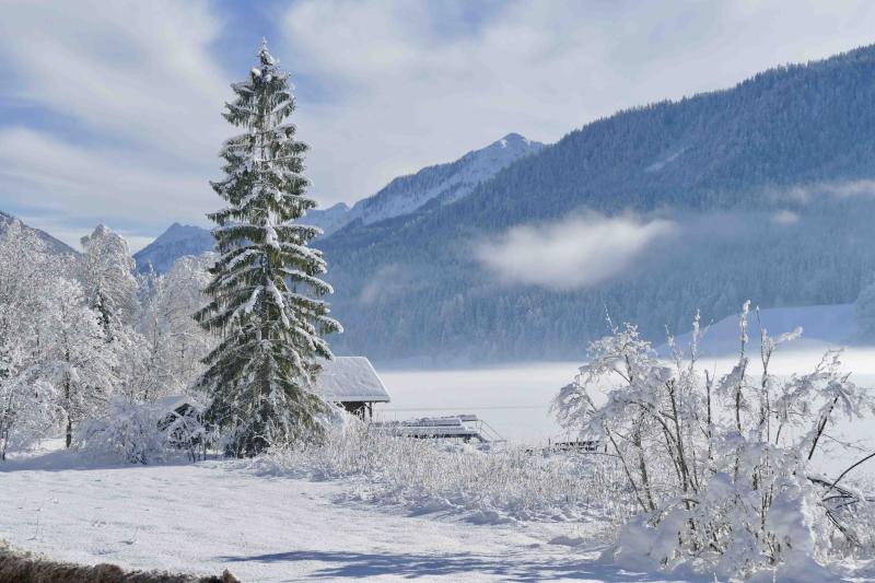 Winterliche Schneelandschaft mit Bergen
