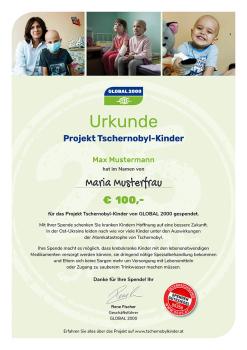 GLOBAL 2000 Spendenurkunde 