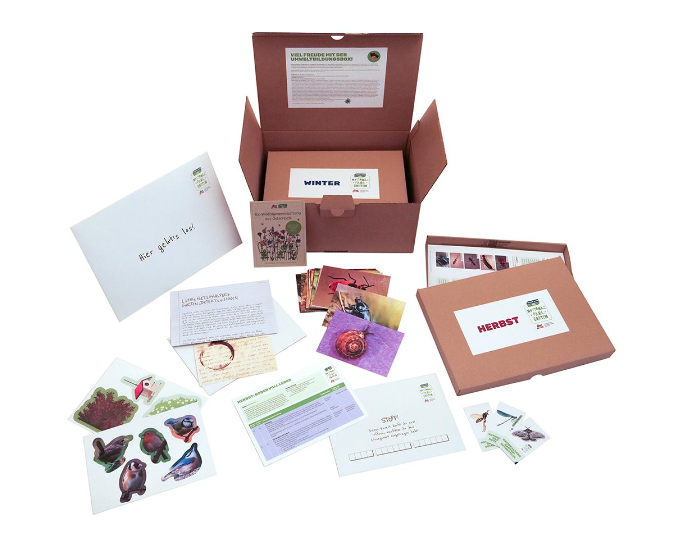 Umweltbildungsbox ausgebreitet