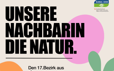 Plakat „Unsere Nachbarin die Natur“ mit Termin für geführten Stadtspaziergang im Dielpoldpark