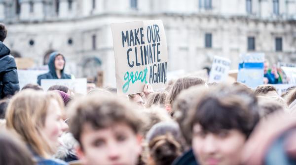 Protestschild "Make our climate great again"