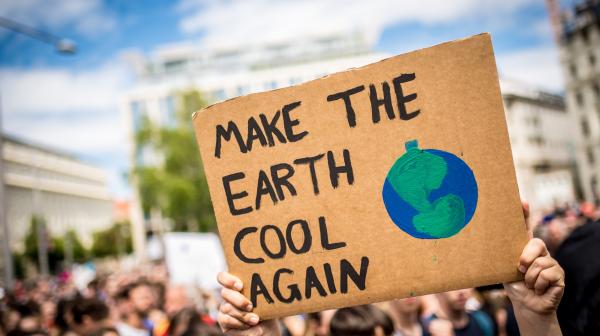 Demo-Schild "Make the Earth cool again"