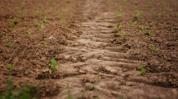 Traktorspur auf Zuckerrübenfeld
