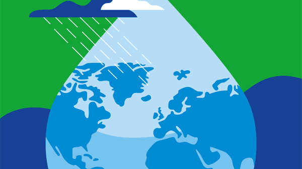 Illustration von der Erde in einem Wassertropfen