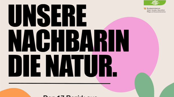 Plakat „Unsere Nachbarin die Natur“ mit Termin für geführten Stadtspaziergang im Dielpoldpark
